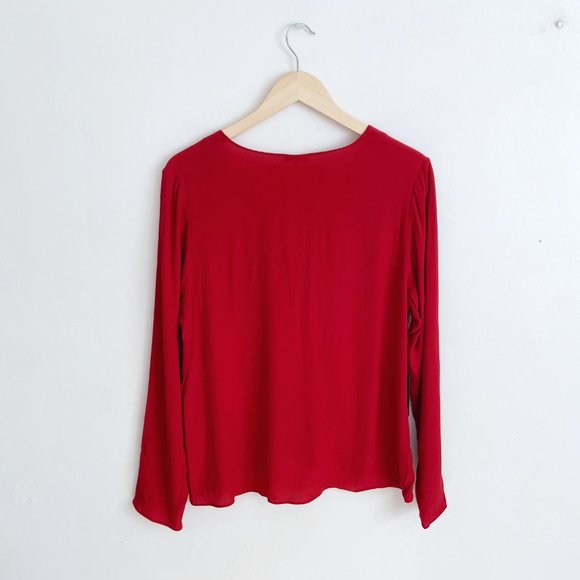 ❤️SOLD NWT Aritzia Wilfred Free Redling Red Tie Lace Neck Long Sleeve Blouse Top - Picture 6 of 13